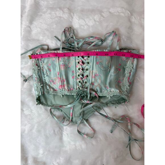 Dolls Kill Sugar Thrillz Scandal Sheet Mint Green Lace Up Corset Bustier Small - Picture 14 of 15